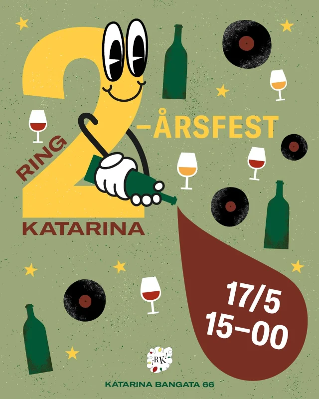 2 år som etablissemang och de ska givetvis firas med vin och musik 🥳 Lördagen 17/5 skrivs in i kalendern och vi öppnar dörrarna runt kl 15 och håller på fram till midnatt. Vin för snälla pengar, mat för snälla magar och musik från våra eminenta djs @antonsuperstar & @cissieyem 🫶🏻 Inga bokningar denna kväll, endast drop-in. Varmast välkomna! Illustration: @fabiankuhlhorn